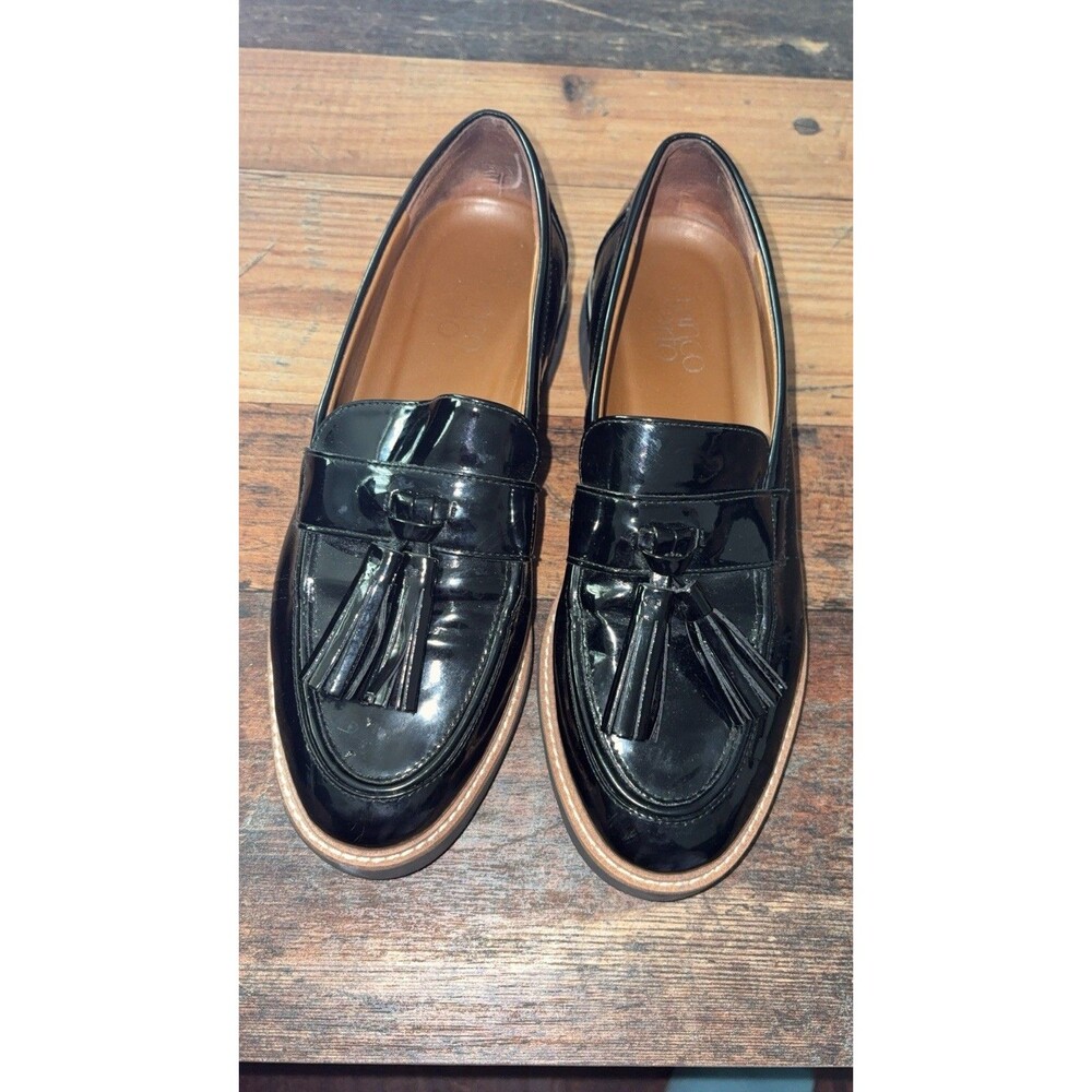 Franco Sarto Carolynn Tassel Loafers Black Patent Leather Lug Sole Shoes Women 7